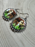 Western Framed Cow Calf Fashion Earrings - Cowhide and Conchos