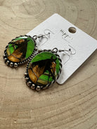 Western Framed Horse Fashion Earrings - Cowhide and Conchos