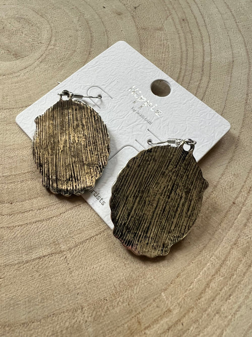 Western Framed Horse Fashion Earrings - Cowhide and Conchos