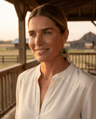 Western Framed Horse Fashion Earrings — Equestrian Statement (1½" x 1") - Cowhide and Conchos