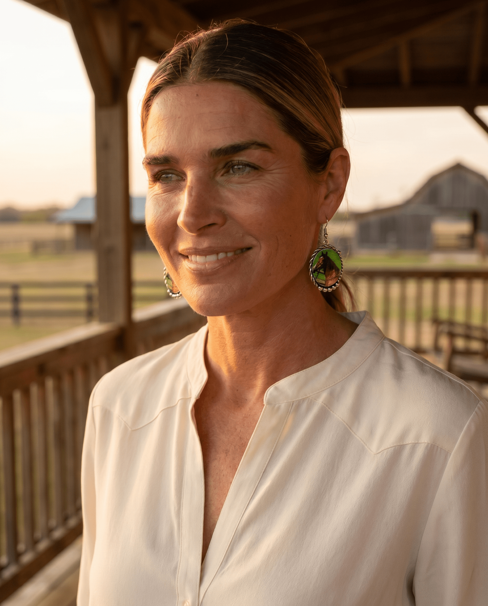 Western Framed Horse Fashion Earrings — Equestrian Statement (1½" x 1") - Cowhide and Conchos