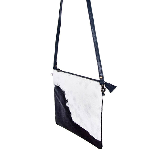 Western Genuine Hair - On Leather Crossbody Handbag - Cowhide and Conchos