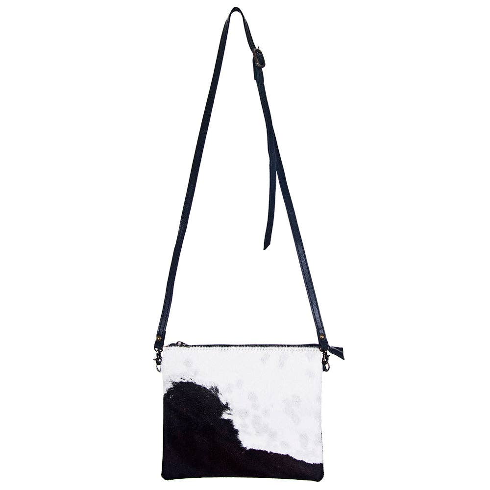 Western Genuine Hair - On Leather Crossbody Handbag - Cowhide and Conchos