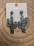 Western Glitter Enamel Cactus Earrings - 2 1/2 inch drop - Cowhide and Conchos