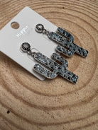 Western Glitter Enamel Cactus Earrings - 2 1/2 inch drop - Cowhide and Conchos