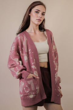 Western Graphic Knit Sweater Cardigan - Cowhide and Conchos