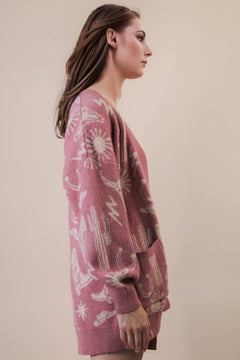 Western Graphic Knit Sweater Cardigan - Cowhide and Conchos