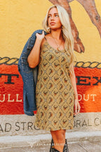 Western Horse Printed Spaghetti Strap Dress - Cowhide and Conchos