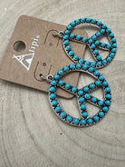 Western Large Peace Sign Dangle Earrings - Cowhide and Conchos