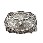Western Long Horn Belt Buckle - Cowhide and Conchos