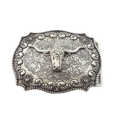 Western Long Horn Belt Buckle - Cowhide and Conchos
