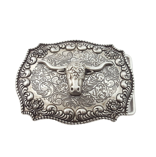 Western Long Horn Belt Buckle - Cowhide and Conchos