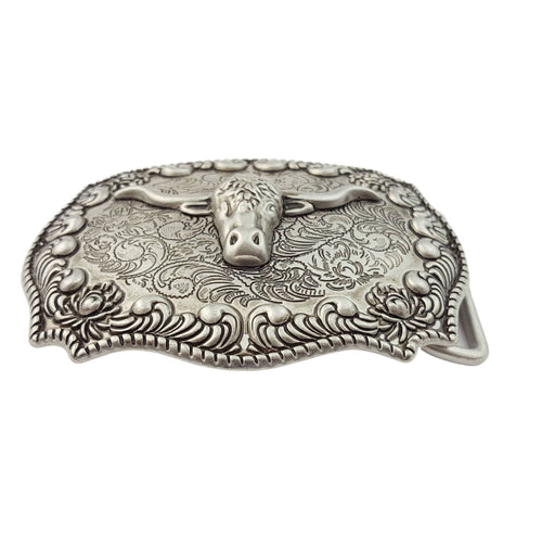 Western Long Horn Belt Buckle - Cowhide and Conchos