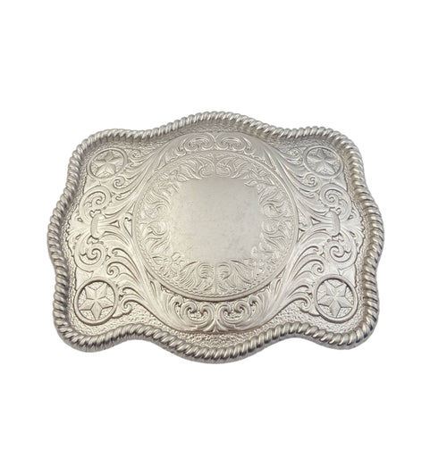 Western Matte Silver Plaque Buckle - Cowhide and Conchos
