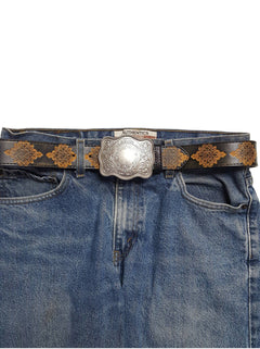 Western Matte Silver Plaque Buckle - Cowhide and Conchos