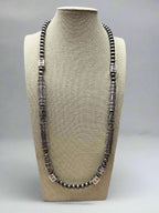 Western Navajo Style Pearl and Aztec Barrel Bead Necklace - 30 inch - Cowhide and Conchos