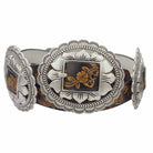 Western Oval Floral Concho Belt hand painted tooled belt - Cowhide and Conchos
