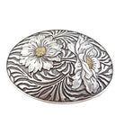 Western Oval Sunflower Buckle - Cowhide and Conchos