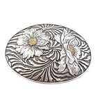 Western Oval Sunflower Buckle - Cowhide and Conchos