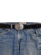 Western Oval Sunflower Buckle - Cowhide and Conchos