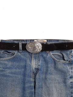 Western Oval Sunflower Buckle - Cowhide and Conchos