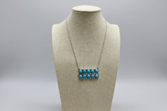 Western Rectangle Faux Turquoise Pendant Necklace - 18 inch - Cowhide and Conchos