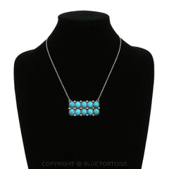 Western Rectangle Faux Turquoise Pendant Necklace - 18 inch - Cowhide and Conchos