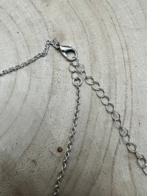 Western Rectangle Faux Turquoise Pendant Necklace - 18 inch - Cowhide and Conchos