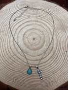 Western Rhinestone Cross and Faux Turquoise Dangle Necklace - 18 inch + 3 - Cowhide and Conchos