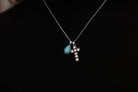 Western Rhinestone Cross and Faux Turquoise Dangle Necklace - 18 inch + 3 - Cowhide and Conchos