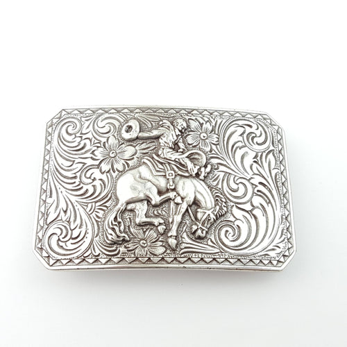 Western Rodeo Belt Buckle - Cowhide and Conchos