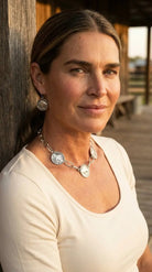 Western Rustic Buffalo Coin Choker & Earring Set — Burnished Silver Western Jewelry Duo - Cowhide and Conchos