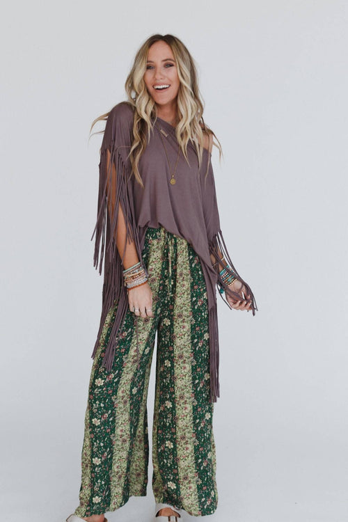Western Showstopper Fringe Top - Mocha - Cowhide and Conchos