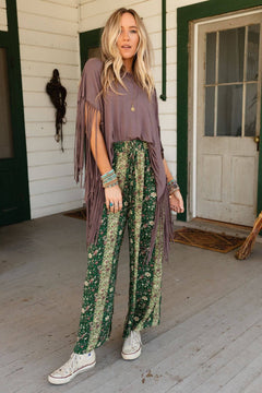 Western Showstopper Fringe Top - Mocha - Cowhide and Conchos