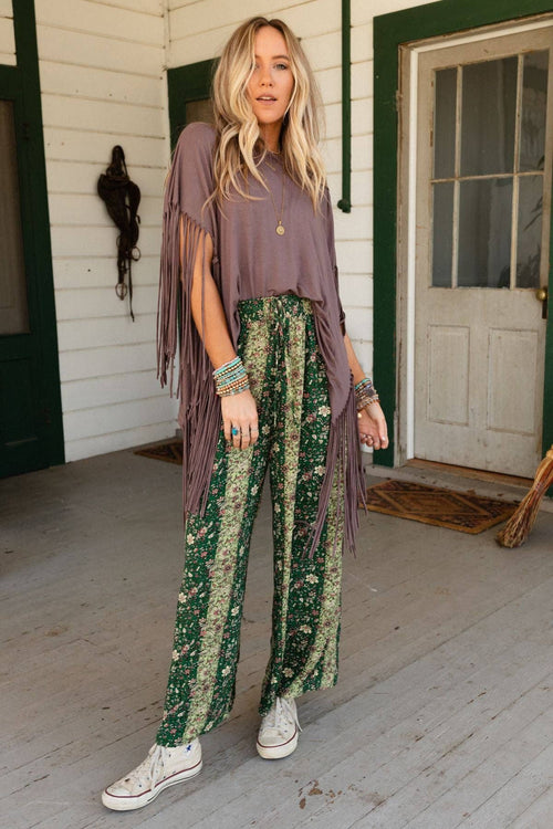 Western Showstopper Fringe Top - Mocha - Cowhide and Conchos