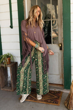 Western Showstopper Fringe Top - Mocha - Cowhide and Conchos