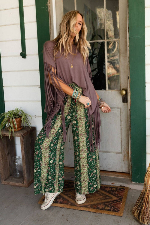 Western Showstopper Fringe Top - Mocha - Cowhide and Conchos
