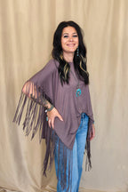 Western Showstopper Fringe Top - Mocha - Cowhide and Conchos