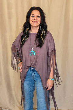 Western Showstopper Fringe Top - Mocha - Cowhide and Conchos