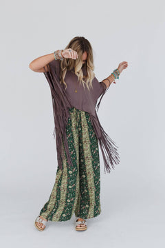 Western Showstopper Fringe Top - Mocha - Cowhide and Conchos