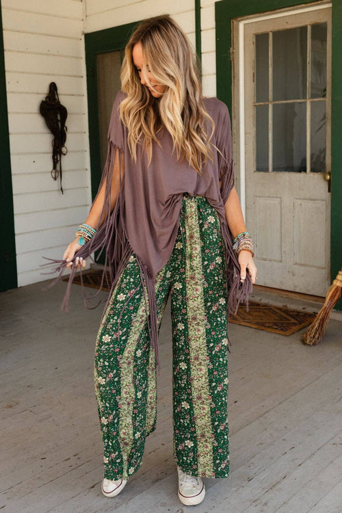 Western Showstopper Fringe Top - Mocha - Cowhide and Conchos