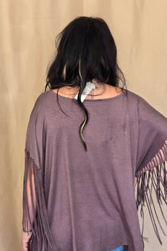 Western Showstopper Fringe Top - Mocha - Cowhide and Conchos