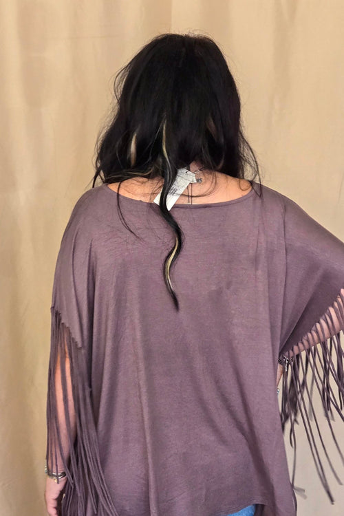 Western Showstopper Fringe Top - Mocha - Cowhide and Conchos