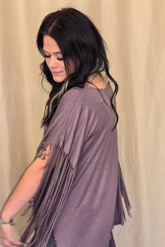 Western Showstopper Fringe Top - Mocha - Cowhide and Conchos