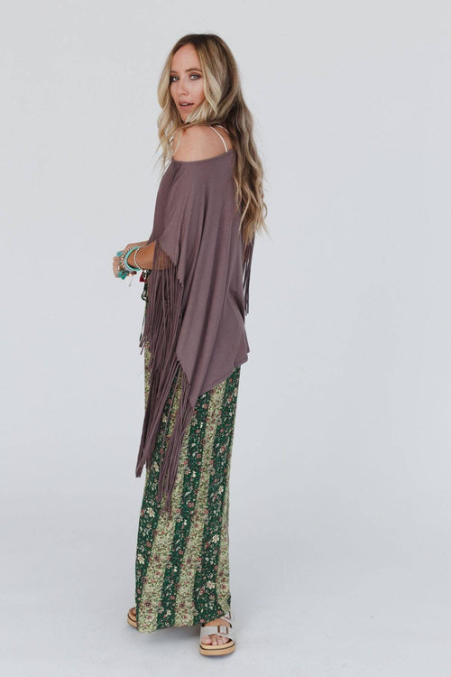 Western Showstopper Fringe Top - Mocha - Cowhide and Conchos