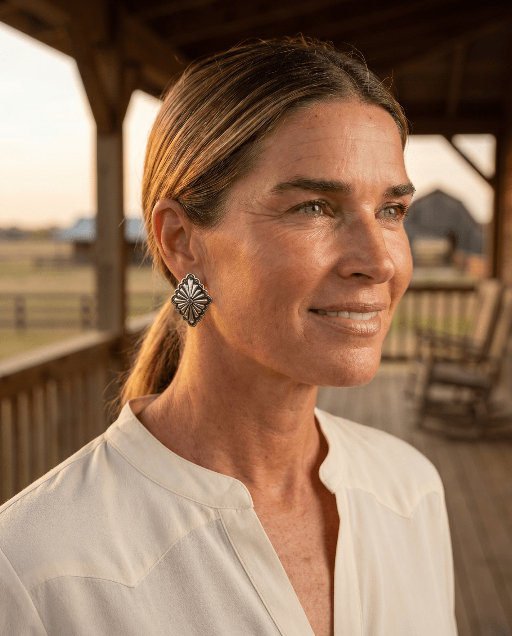 Western Silver & Faux Turquoise Diamond Concho Post Earrings — 3/4" Drop - Cowhide and Conchos