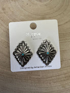 Western Silver & Faux Turquoise Diamond Concho Post Earrings - Cowhide and Conchos