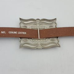 Western Silver Rectangular Concho Leather Belt - Cowhide and Conchos