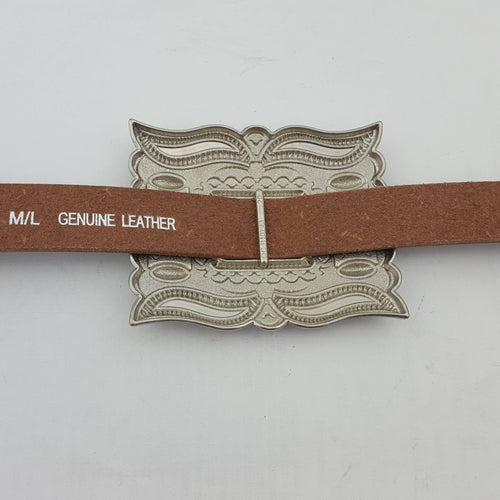 Western Silver Rectangular Concho Leather Belt - Cowhide and Conchos