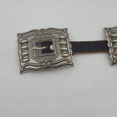 Western Silver Rectangular Concho Leather Belt - Cowhide and Conchos